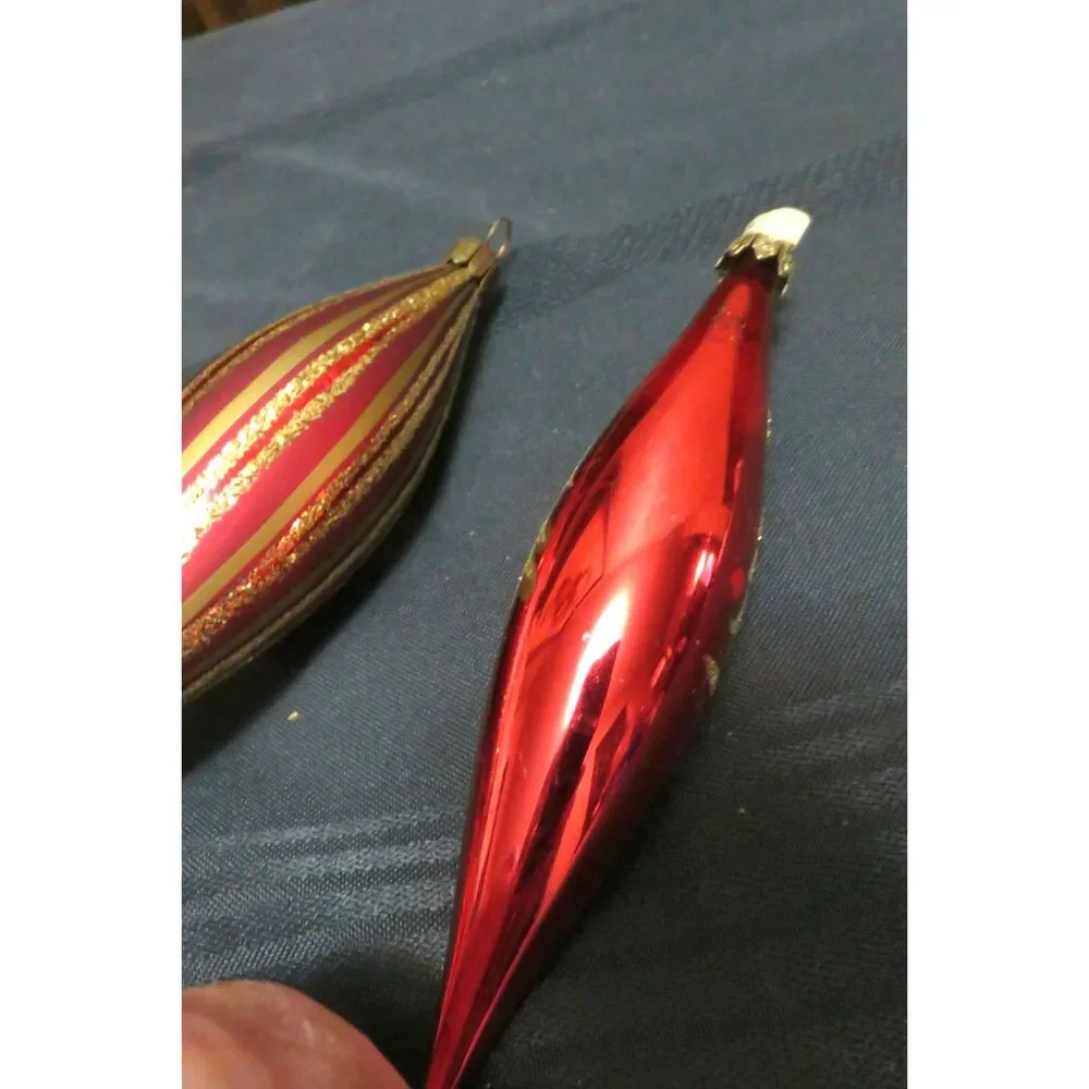 2 Vintage Hand Blown Germany Glass Teardrop Icicle Christmas Ornament 5 in+